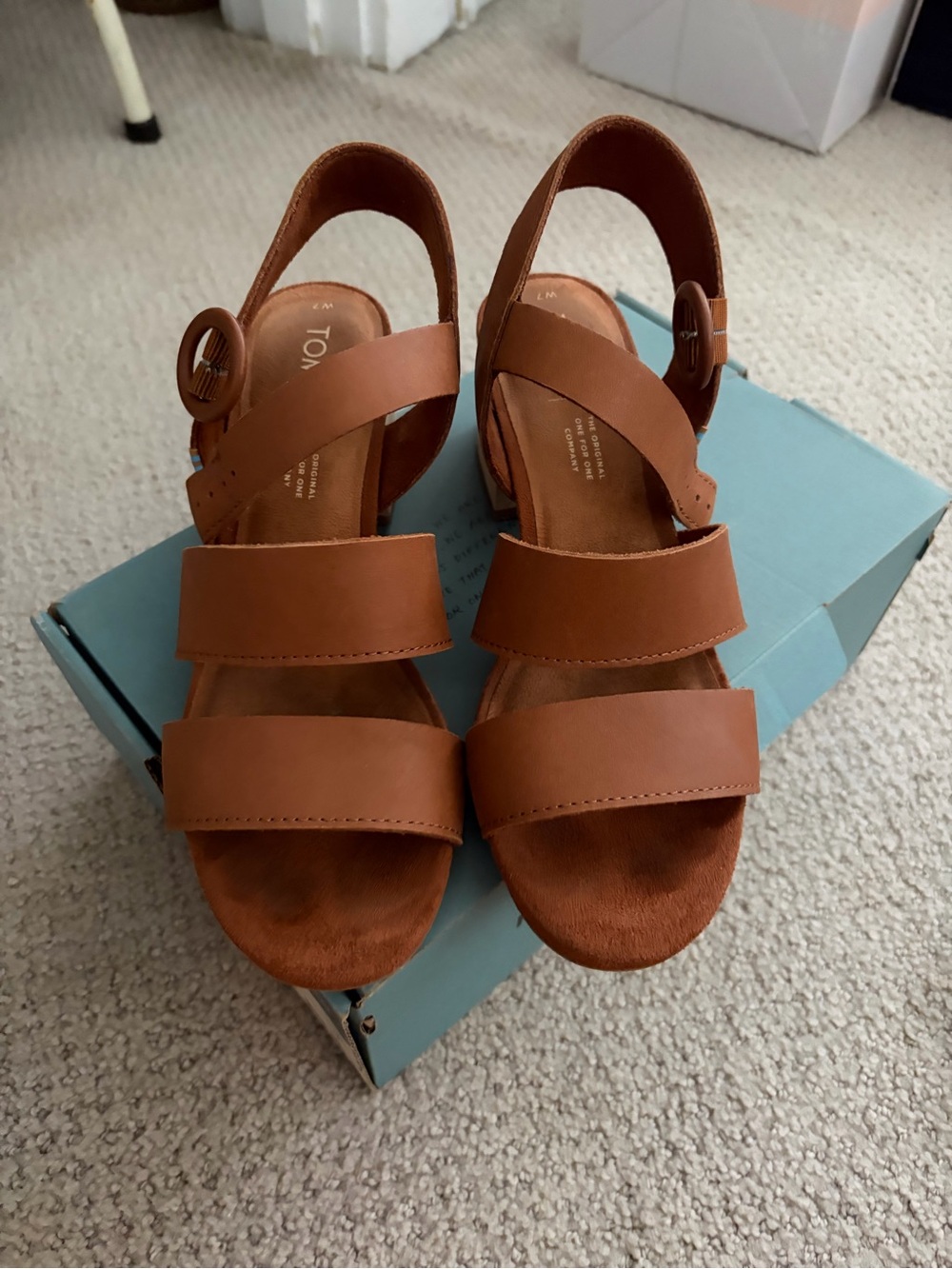 TOMS Women’s Brown Leather Triple-Strap Slingback Sandals